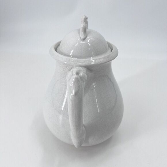 Antique White Ironstone China Teapot with Crazing Farmhouse Decor - Picture 6 of 13
